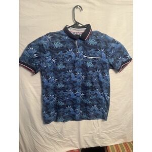 Construct Polo Shirt Mens L Blue Floral All Over Print 0071